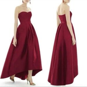 Alfred Sung Strapless High-Low Burgundy Red Dress Sweetheart Neck D699S Size 16R